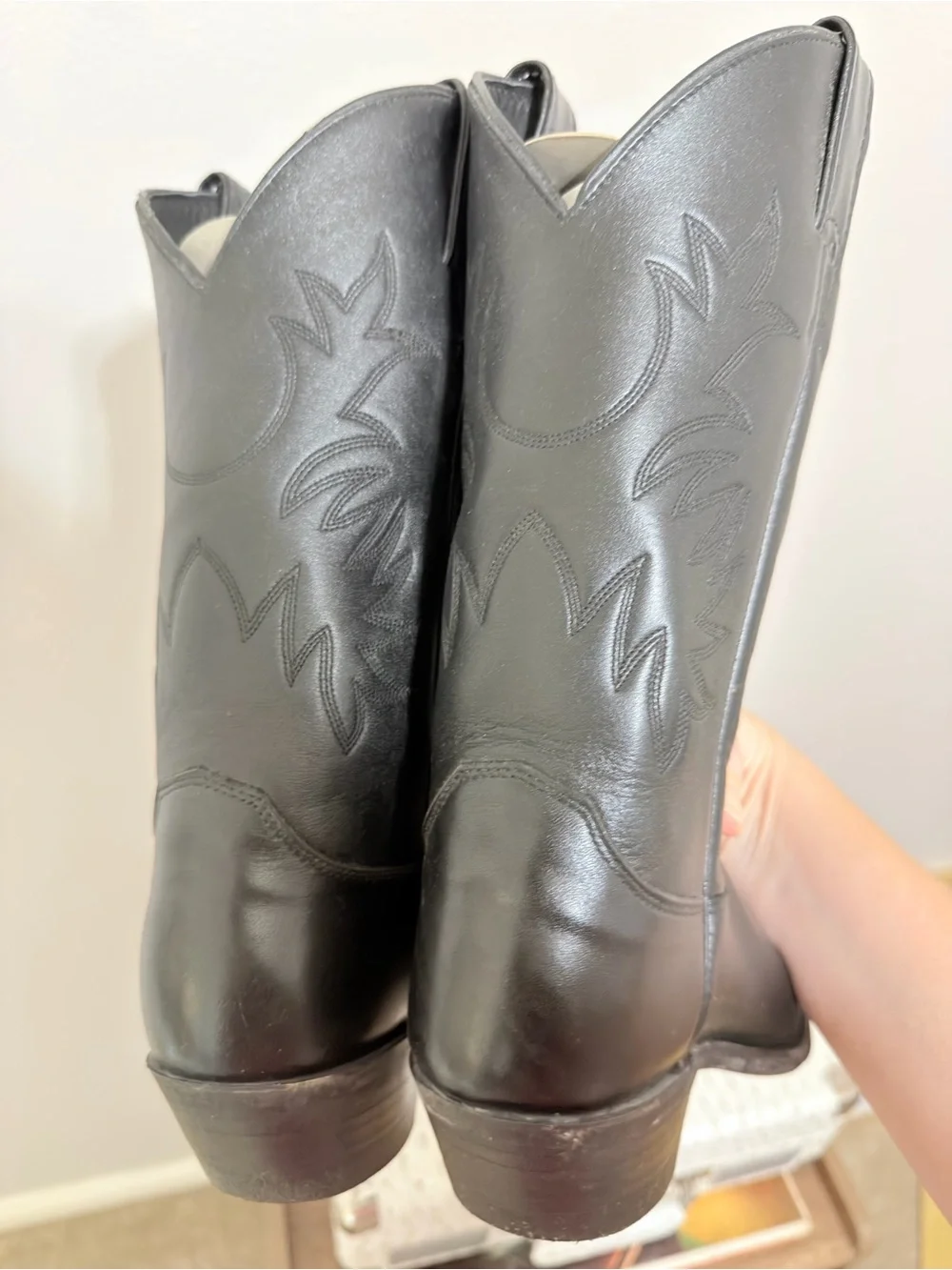 Vintage 1996 Justin Black Leather Cowboy Boots - Picture 5 of 10